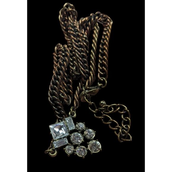 Vintage Art Deco Style Rhinestone Pendant Necklace With Gold Tone Chain - Picture 3 of 6